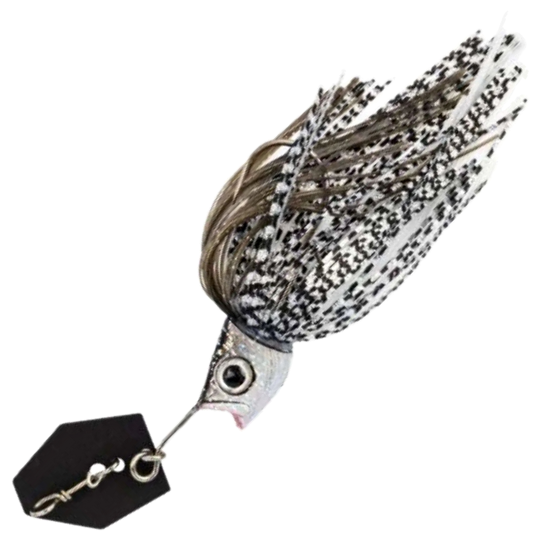 LMAB KØFI Multi Vibe Chatterbait 10g, väri Real Bleak: hopeinen pää, harmaa ja valkoinen helma mustin pilkuin, musta lapa