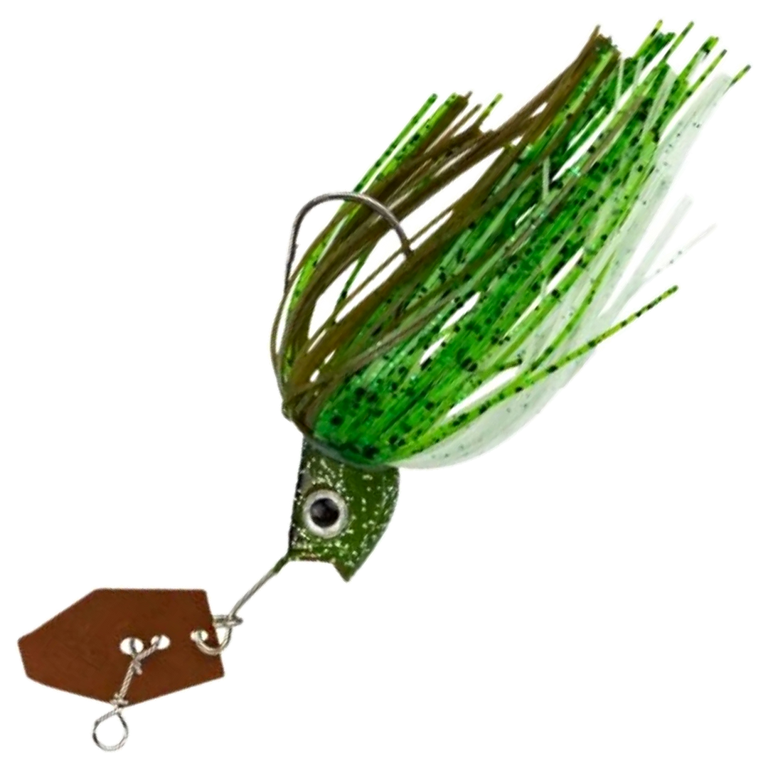 LMAB KØFI Multi Vibe Chatterbait 10g, väri Green Pumpkin: vihreä pää, vihreä ja oliivinruskea helma, ruskea lapa