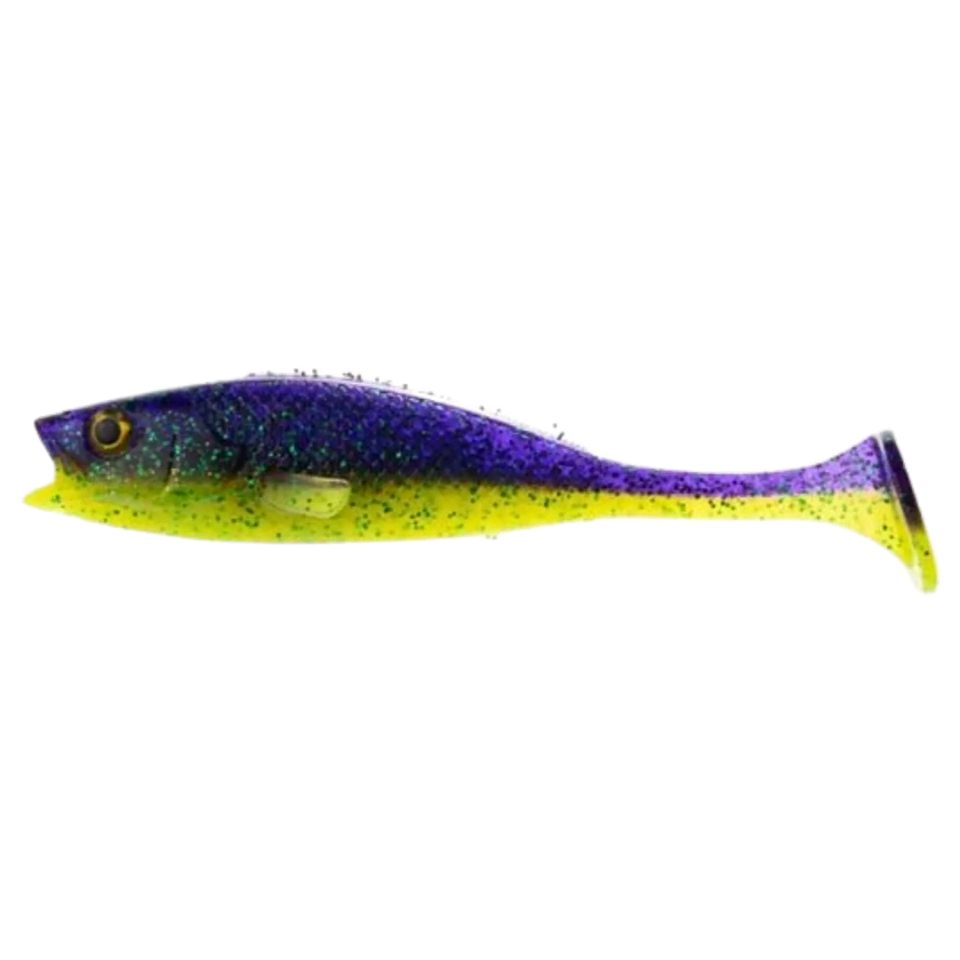 LMAB KØFI Perch Shad Jigi 11cm Purple Rave sivulta, pää vasemmalla