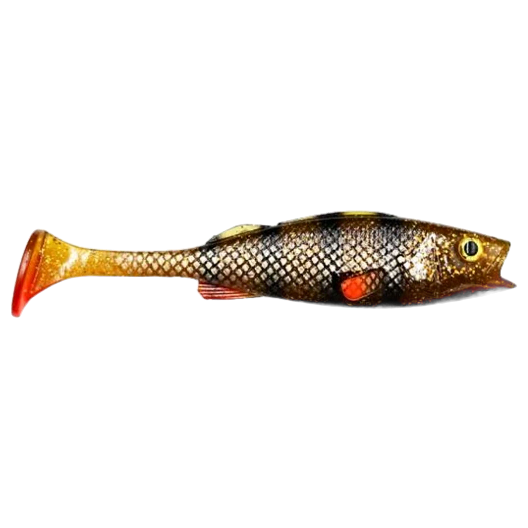 LMAB KØFI Perch Shad Jigi 7cm Motoroil sivulta, pää oikealla