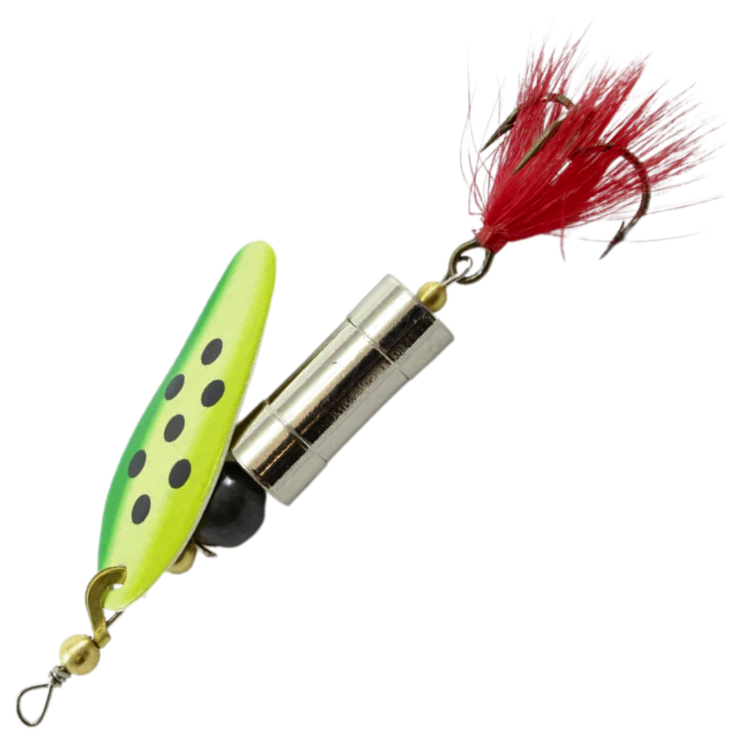 Myran Tuna Lax lippauistin 30g, väri Lemon: keltavihreä lippa ja mustat pilkut, hopeinen runko