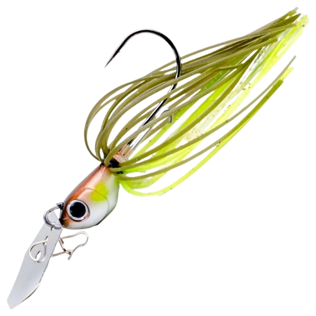 Noike Kaishin ChatterBlade 10.5g, väri Chartreuse Ayu: hopeinen pää, oliivinvihreä ja keltainen helma, hopeinen lapa