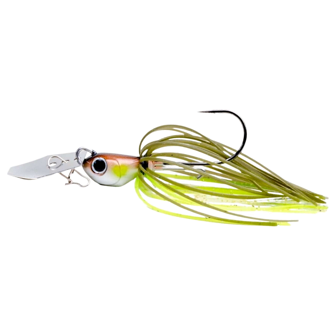 Noike Kaishin ChatterBlade 10.5g Chartreuse Ayu sivulta, pää vasemmalla