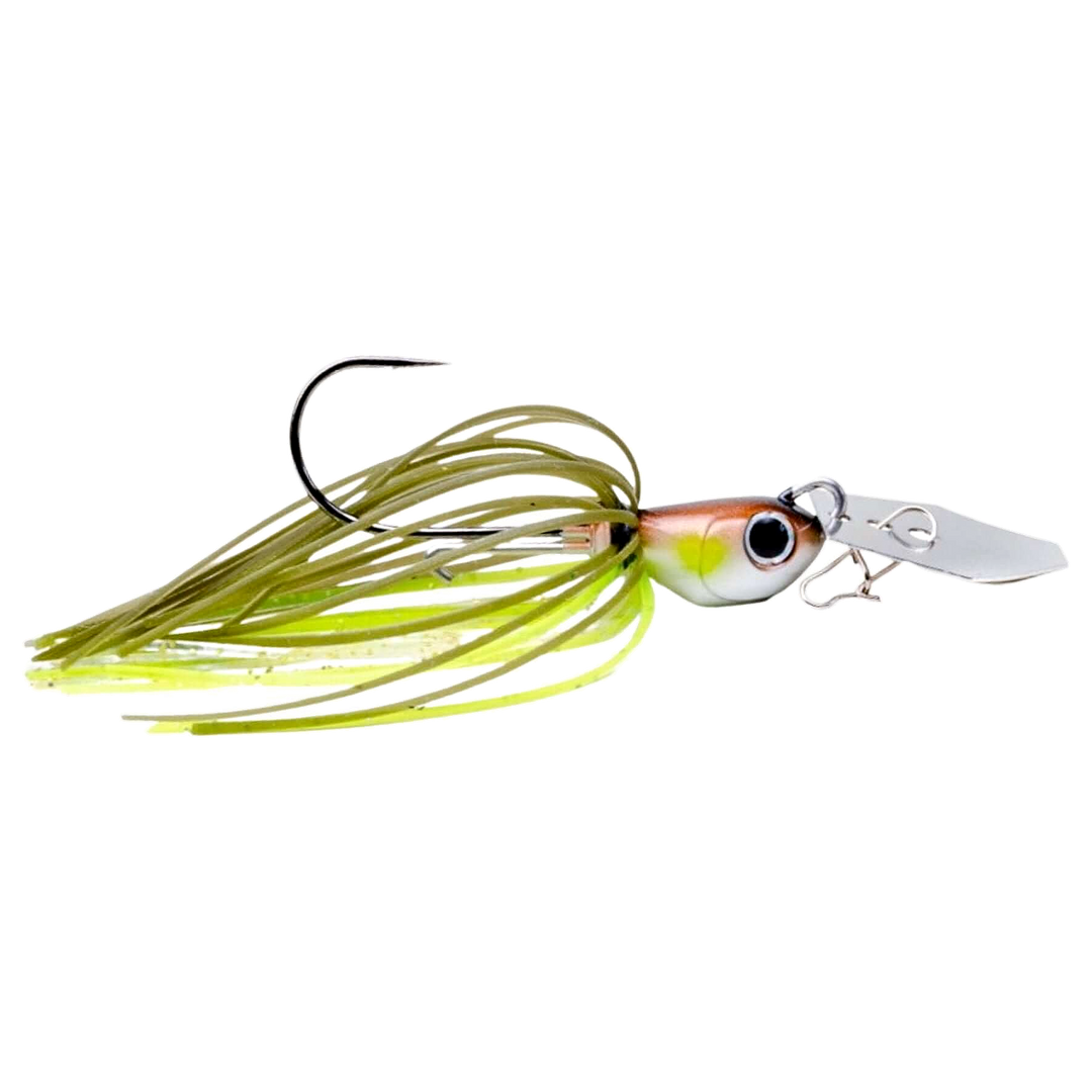 Noike Kaishin ChatterBlade 10.5g Chartreuse Ayu sivulta, pää oikealla