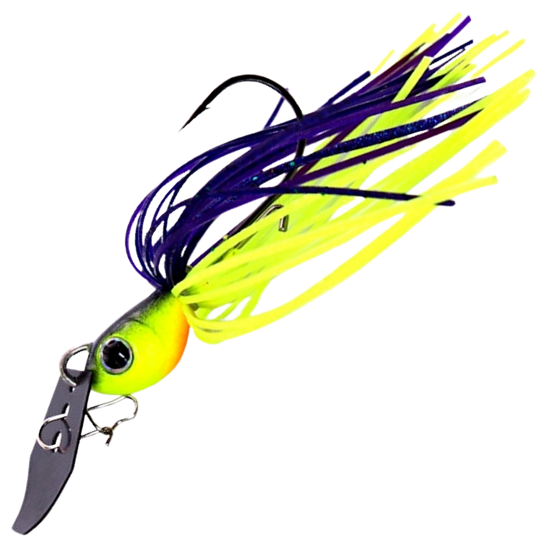 Noike Kaishin ChatterBlade 10.5g, väri Purple Chart: keltavihreä pää, violetti ja keltainen helma, tumma lapa