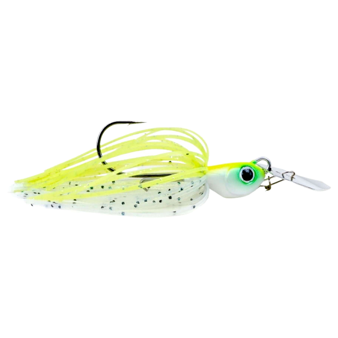 Noike Kaishin ChatterBlade 10.5g White Chartreuse sivulta, pää oikealla