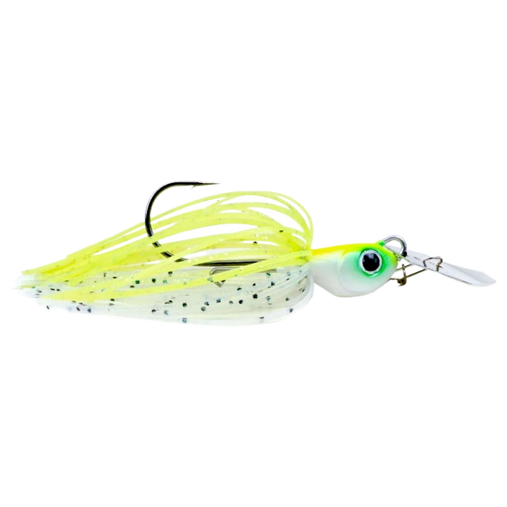 Noike Kaishin ChatterBlade 10.5g White Chartreuse sivulta, pää oikealla