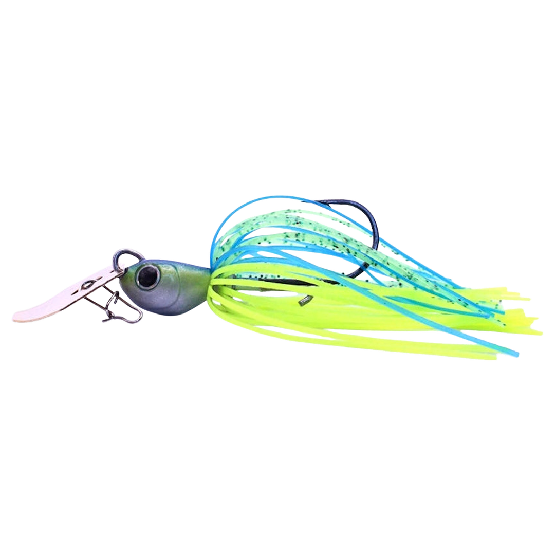 Noike Tiny Kaishin ChatterBlade 7g Blue/Chartreuse sivulta, pää vasemmalla