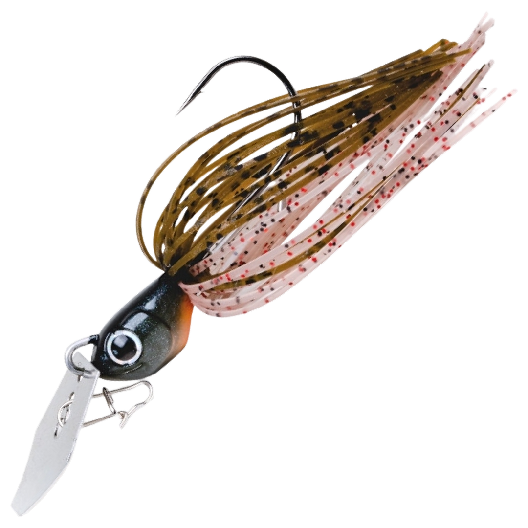 Noike Tiny Kaishin ChatterBlade 7g, väri Greenpumpkin/Blossom: harmaa pää, ruskea ja vaaleanpunainen helma, hopeinen lapa