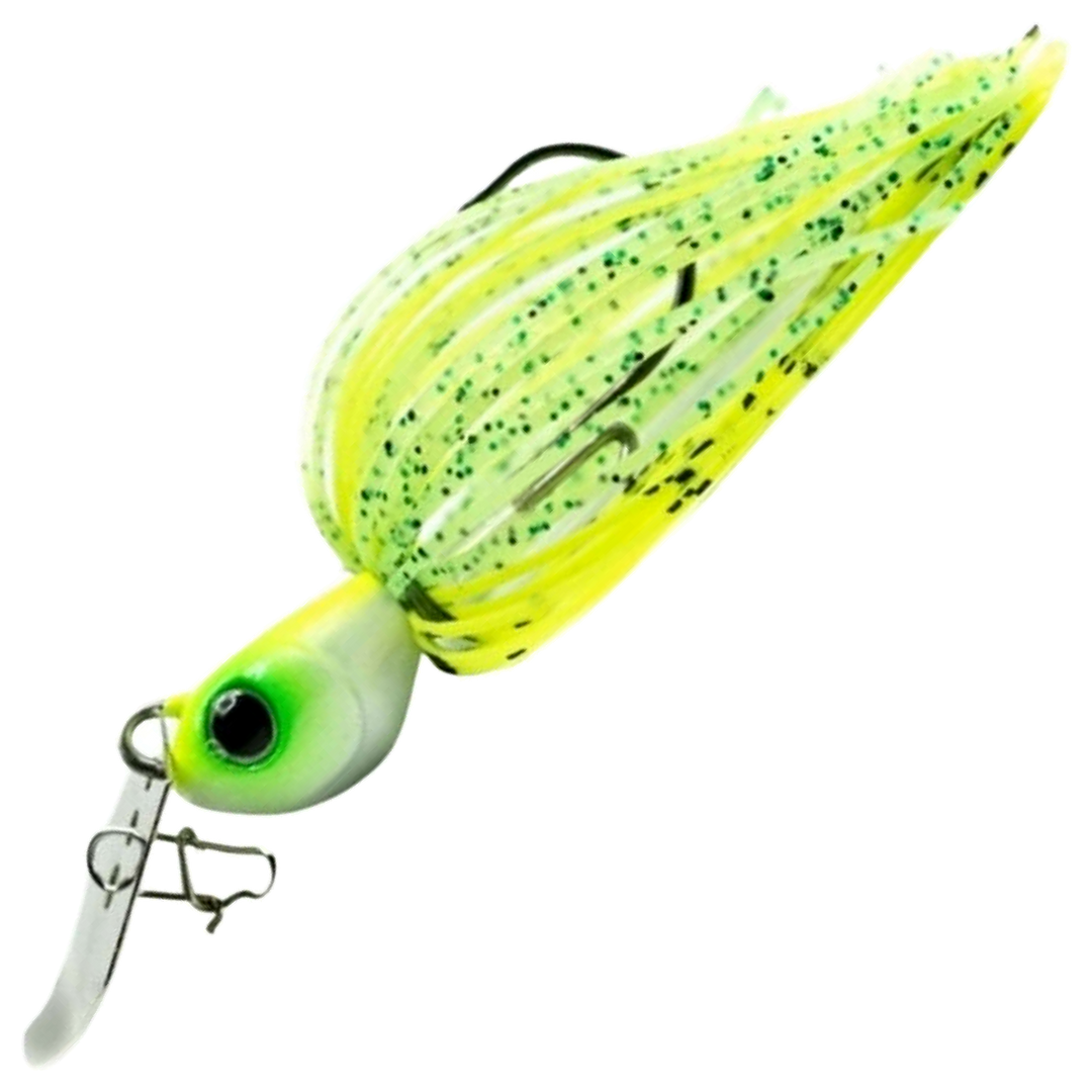Noike Tiny Kaishin ChatterBlade 7g, väri Lime Chartreuse: keltavihreä pää ja helma, mustat pilkut, hopeinen lapa