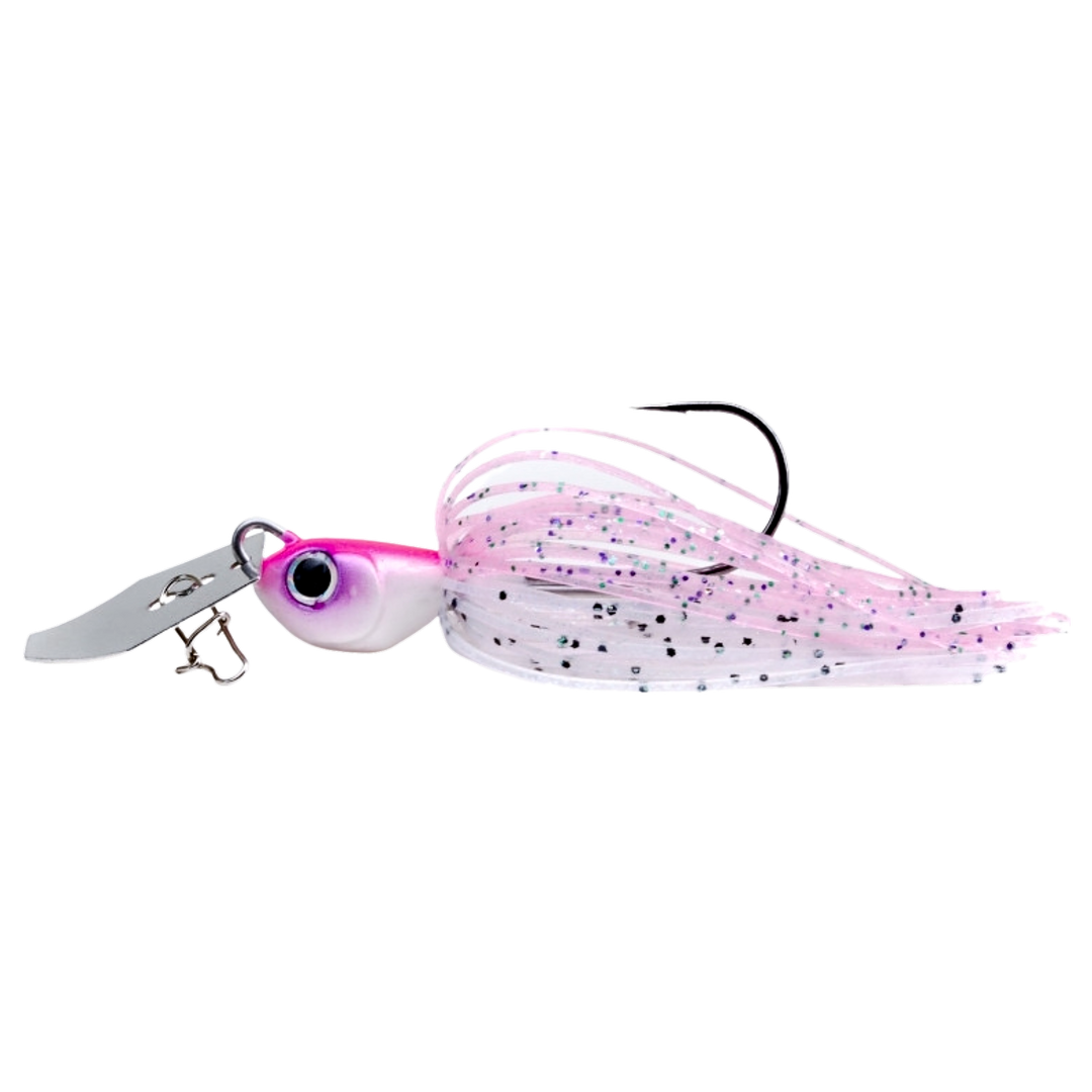 Noike Tiny Kaishin ChatterBlade 7g Pink Shad sivulta, pää vasemmalla