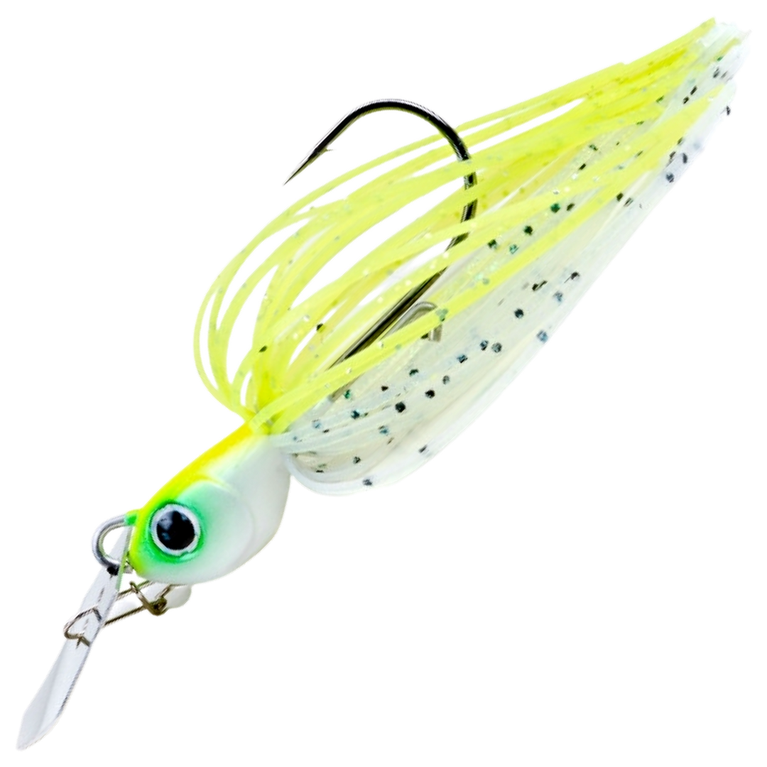 Noike Tiny Kaishin ChatterBlade 7g, väri White Chartreuse: vihreä pää, keltavalkoinen helma, mustat pilkut, hopeinen lapa
