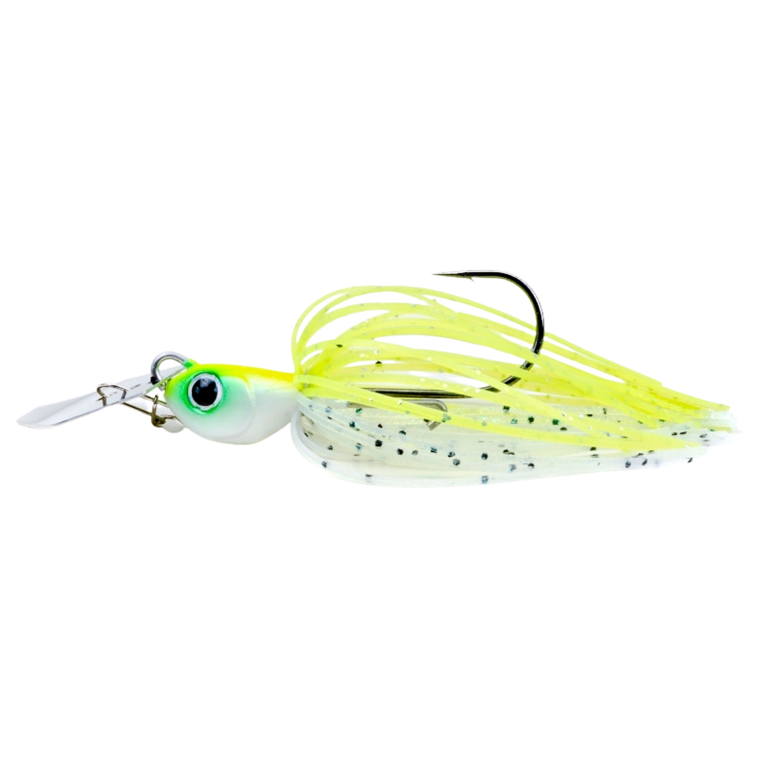 Noike Tiny Kaishin ChatterBlade 7g White Chartreuse sivulta, pää vasemmalla