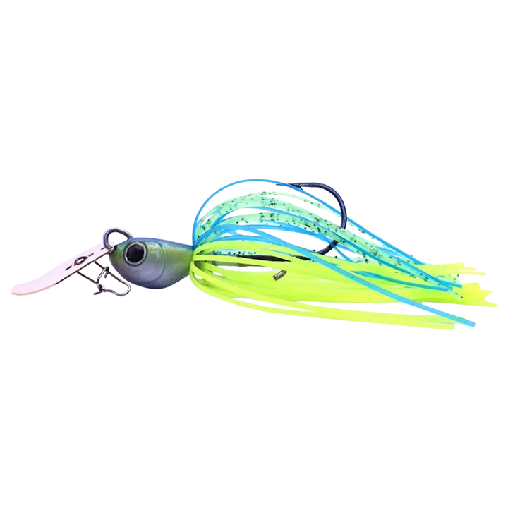 Noike Tiny Kaishin ChatterBlade 9g Blue/Chartreuse sivulta, pää vasemmalla
