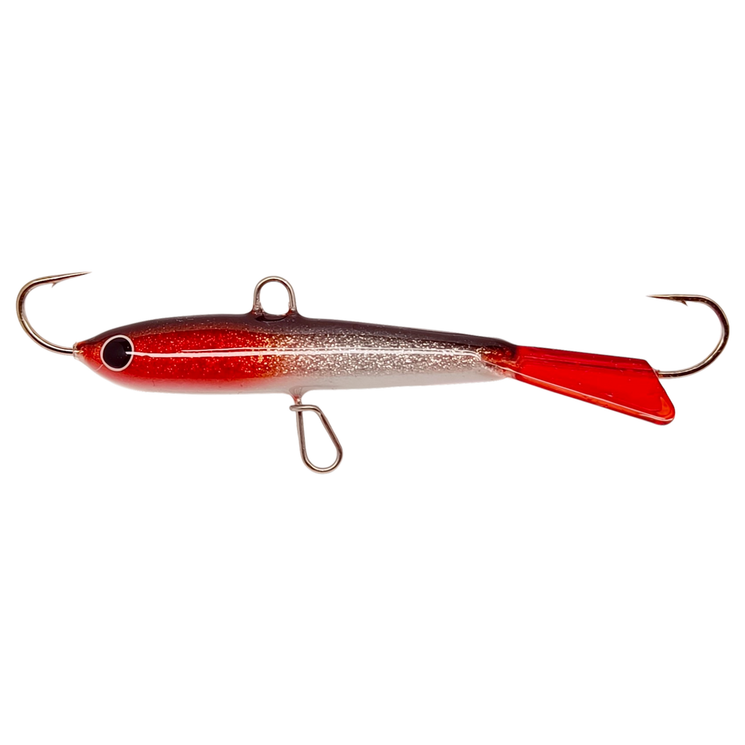 Pilkkipaja Kapten Levypyrstö Tasapaino 83mm 21g Veripää muikku sivulta, pää vasemmalla