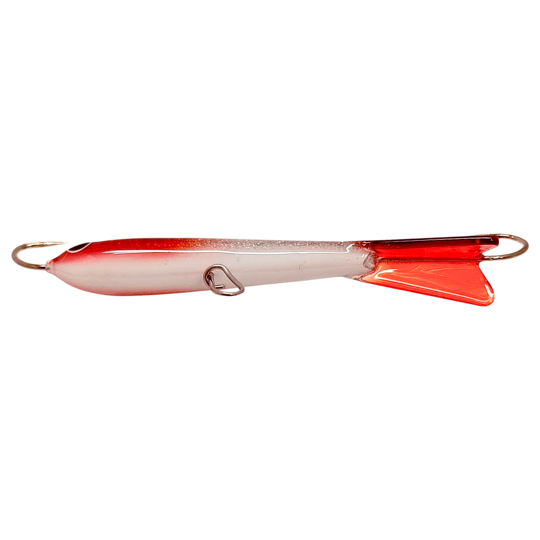 Pilkkipaja Kapten Levypyrstö Tasapaino 83mm 21g Veripää muikku alapuolelta, pää vasemmalla