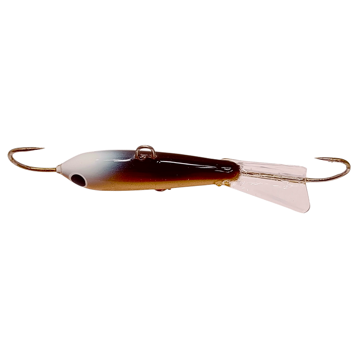 Pilkkipaja Pommi Levypyrstö Tasapaino 78mm 18g Homenokka yläpuolelta, pää vasemmalla