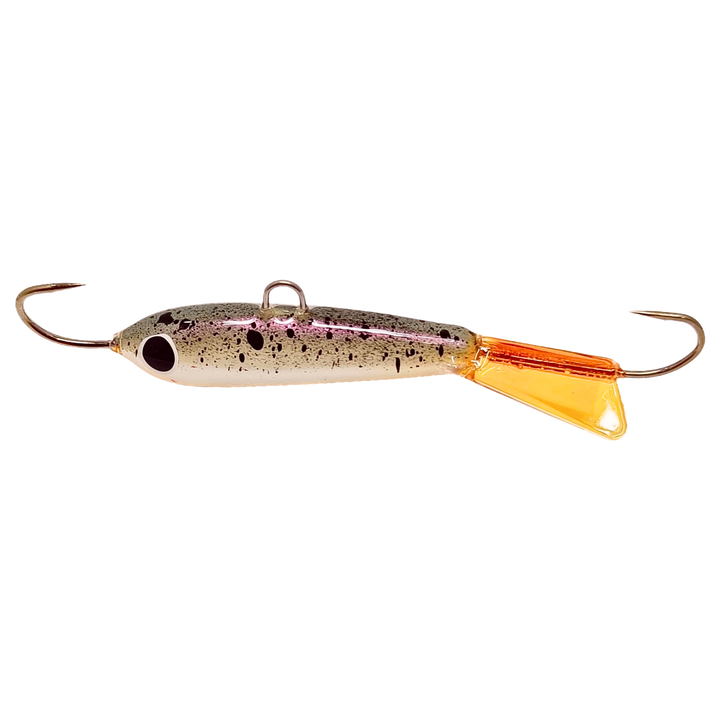 Pilkkipaja Pommi Levypyrstö Tasapaino 78mm 18g Splatter yläpuolelta, pää vasemmalla