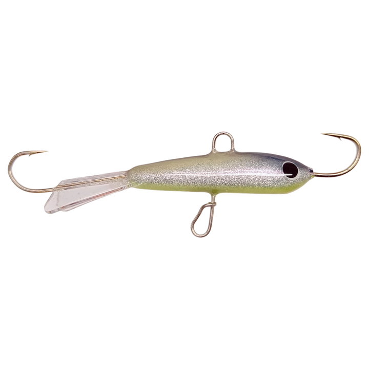 Pilkkipaja Pommi Levypyrstö Tasapaino 78mm 18g Superkuore sivulta, pää oikealla