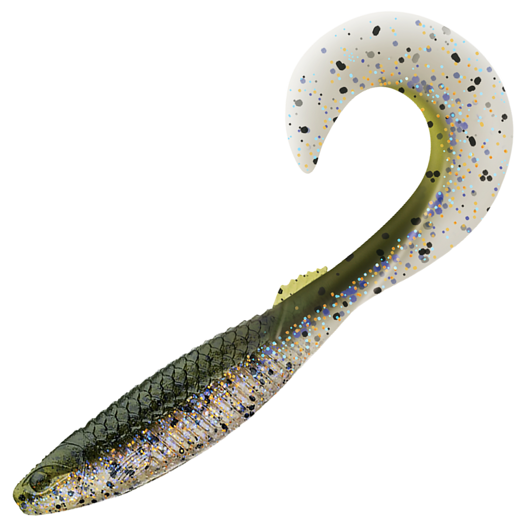 Rapala Crushcity The Curl Jigi 3", väri Dach Vador: tummanvihreä selkä, läpikuultava kylki ja mustapilkullinen pyrstö