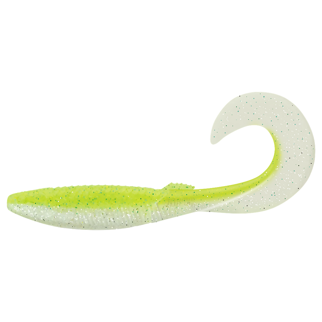 Rapala Crushcity The Curl Jigi 4" Chart White Flash sivulta, pää vasemmalla