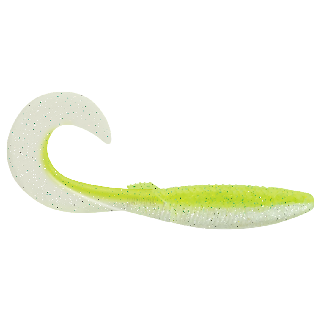Rapala Crushcity The Curl Jigi 4" Chart White Flash sivulta, pää oikealla