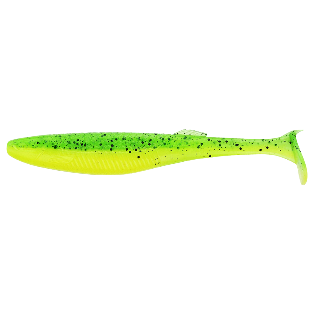 Rapala Crushcity The Kickman Jigi 3" Lime Chartreuse sivulta, pää vasemmalla