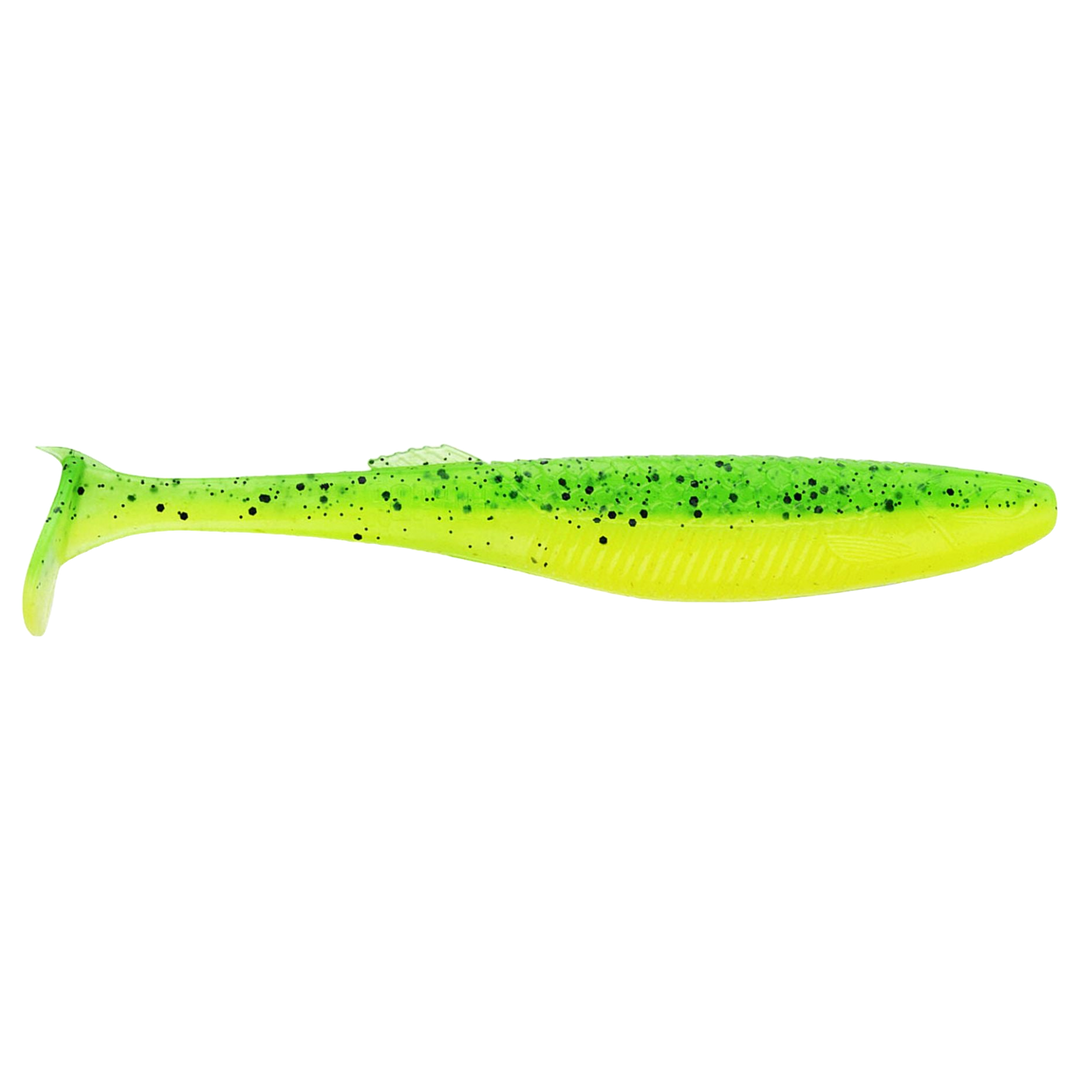 Rapala Crushcity The Kickman Jigi 3" Lime Chartreuse sivulta, pää oikealla