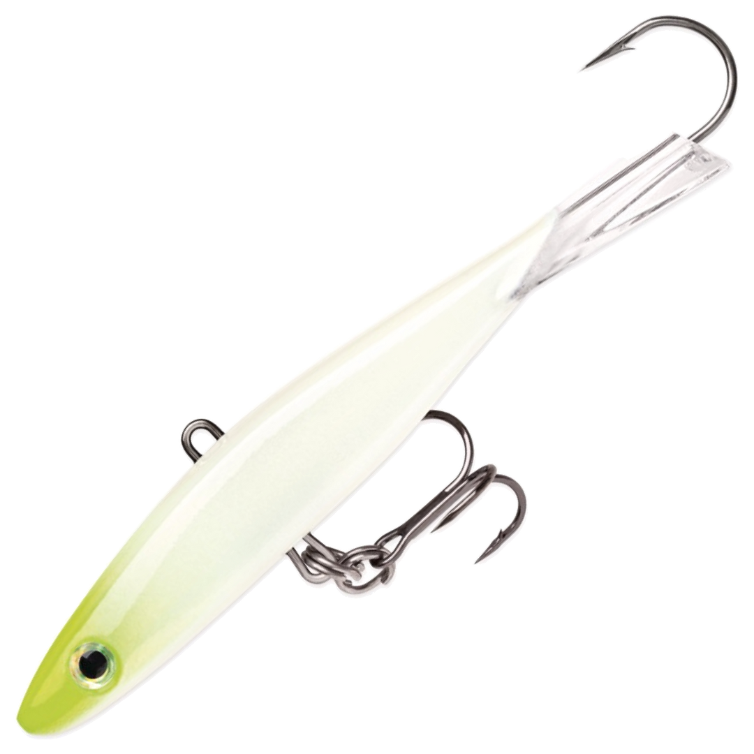 Rapala Jigging Shadow Rap kevennetty tasapainopilkki 90mm 17g, väri GL: valkoinen kylki, kellanvihreä pää