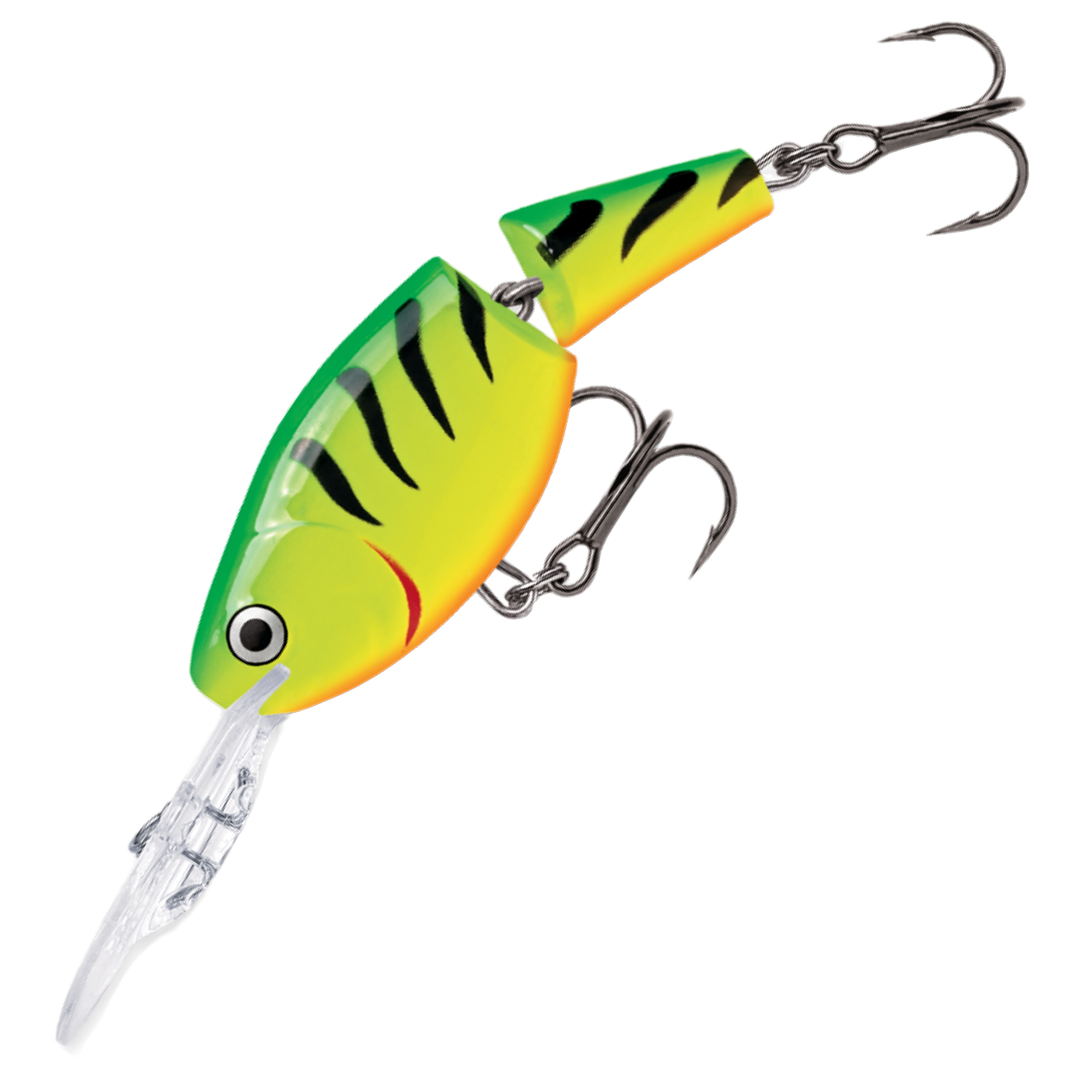 Rapala Jointed Shad Rap Vaappu 5cm 8g, väri Fire Tiger: vihreä selkä, mustat raidat ja oranssi vatsa