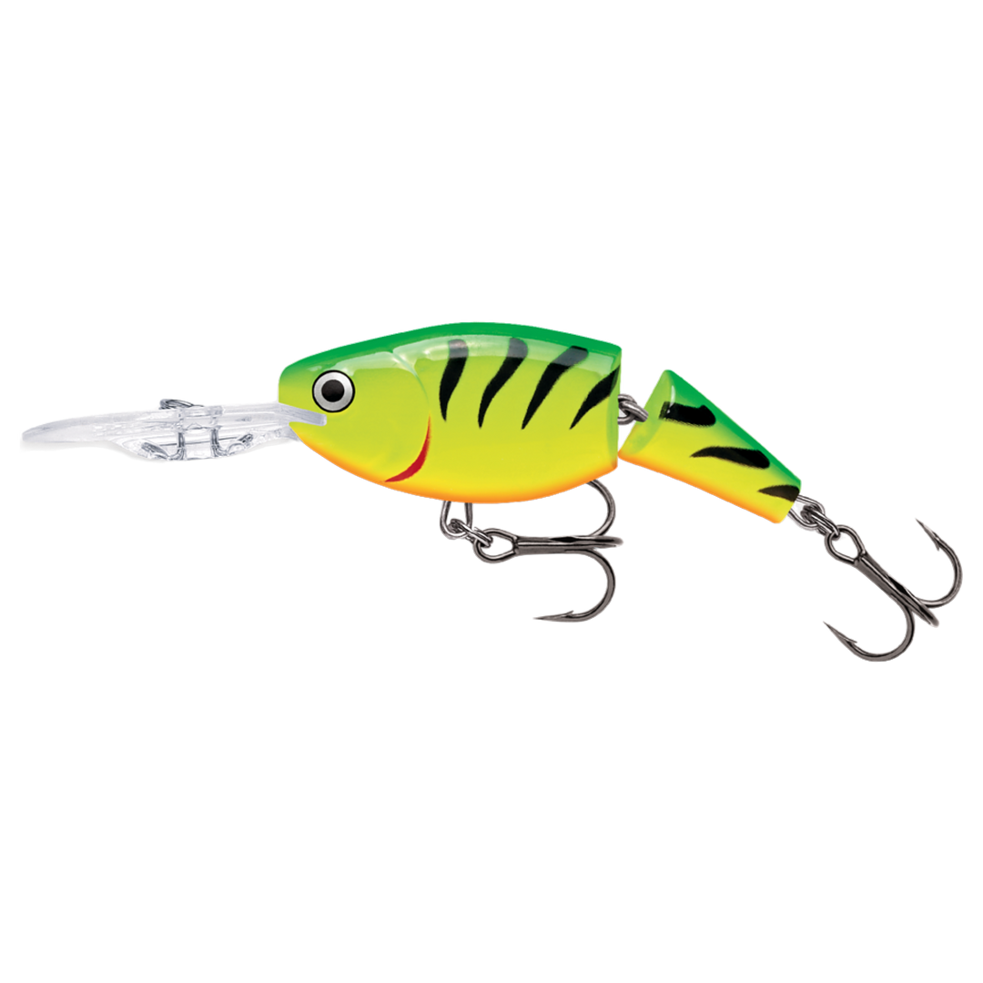 Rapala Jointed Shad Rap Vaappu 5cm 8g Fire Tiger sivulta, pää vasemmalla