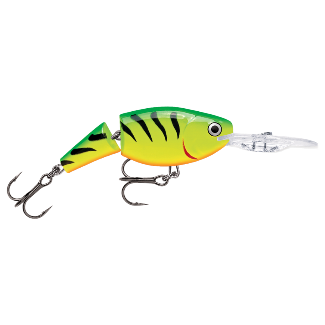 Rapala Jointed Shad Rap Vaappu 5cm 8g Fire Tiger sivulta, pää oikealla
