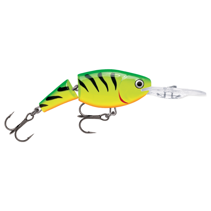 Rapala Jointed Shad Rap Vaappu 5cm 8g Fire Tiger sivulta, pää oikealla