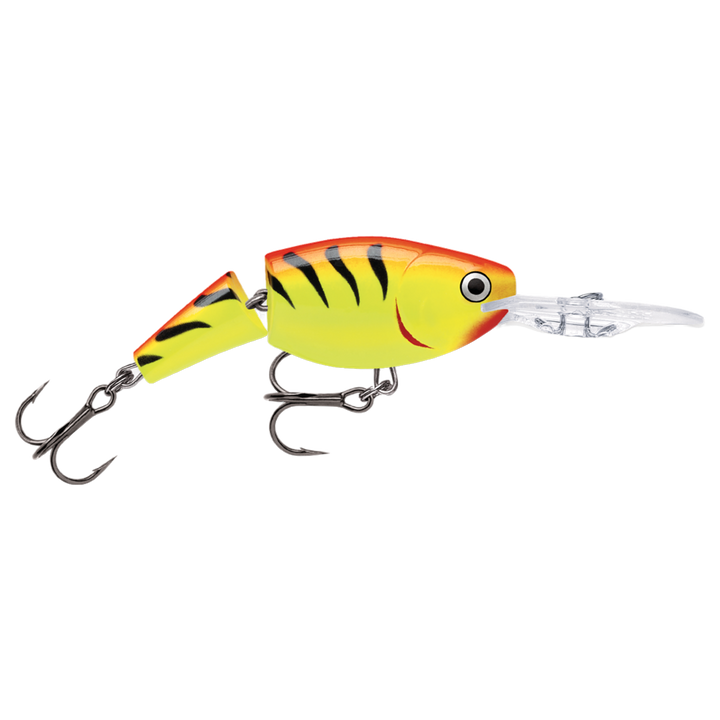 Rapala Jointed Shad Rap Vaappu 5cm 8g Hot Tiger sivulta, pää oikealla