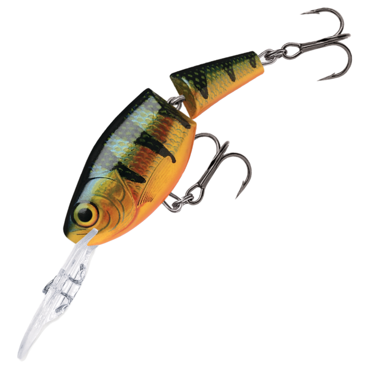 Rapala Jointed Shad Rap Vaappu 5cm 8g, väri Perch: vihreä selkä, tummat poikkiraidat ja oranssi vatsa