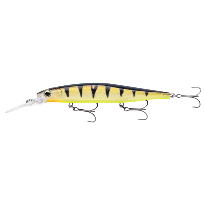 Rapala Precision Xtreme Deep Mavrik 11cm 15g Vaappu Hot Perch sivulta, pää vasemmalla