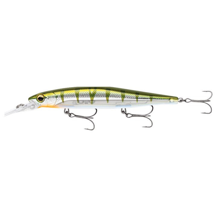 Rapala Precision Xtreme Deep Mavrik 11cm 15g Vaappu Metallic Yellow Perch sivulta, pää vasemmalla