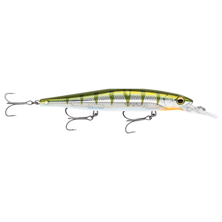 Rapala Precision Xtreme Deep Mavrik 11cm 15g Vaappu Metallic Yellow Perch sivulta, pää oikealla