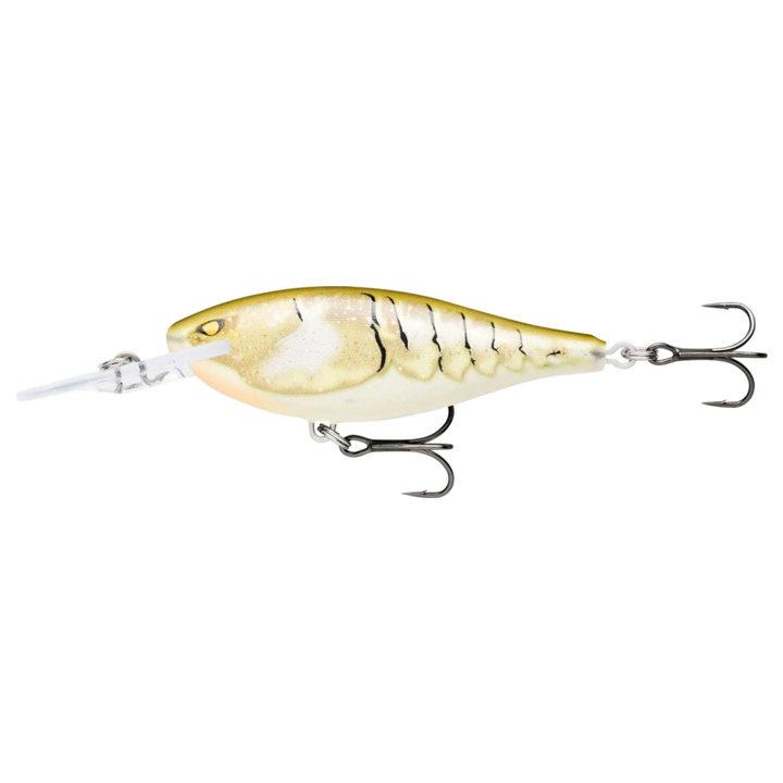 Rapala Shad Rap Elite Vaappu 5.5cm 7g Plated Bone Craw sivulta, pää vasemmalla