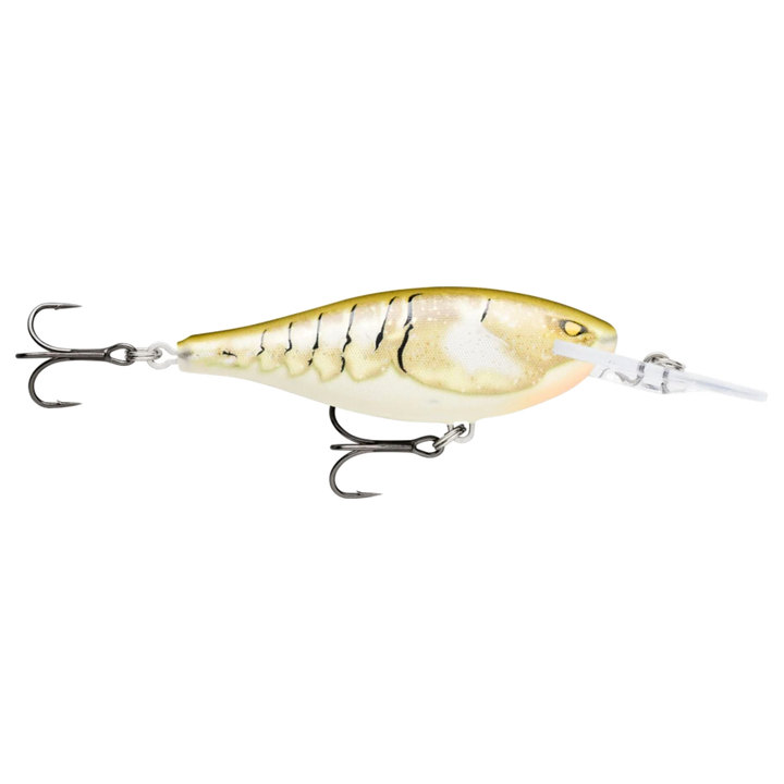 Rapala Shad Rap Elite Vaappu 5.5cm 7g Plated Bone Craw sivulta, pää oikealla
