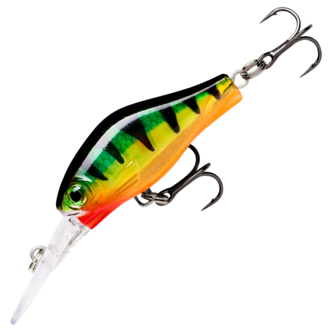 Rapala Shadow Rap Fat Jack Kelluva Vaappu 4cm 4g, väri Perch: vihreä selkä, mustat poikkiraidat ja oranssi vatsa
