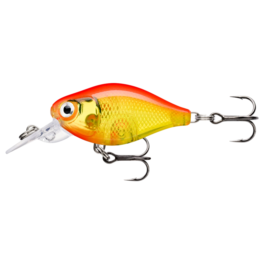 Rapala X-Light Crank Mid Runner Kelluva Vaappu 3,5cm 4g Gold Fluorescent Red (GFR) sivulta, pää vasemmalla