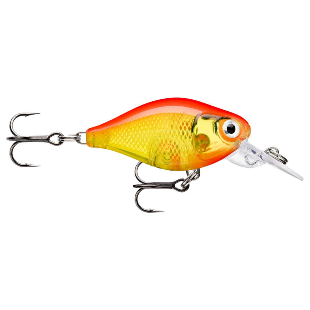 Rapala X-Light Crank Mid Runner Kelluva Vaappu 3,5cm 4g Gold Fluorescent Red (GFR) sivulta, pää oikealla