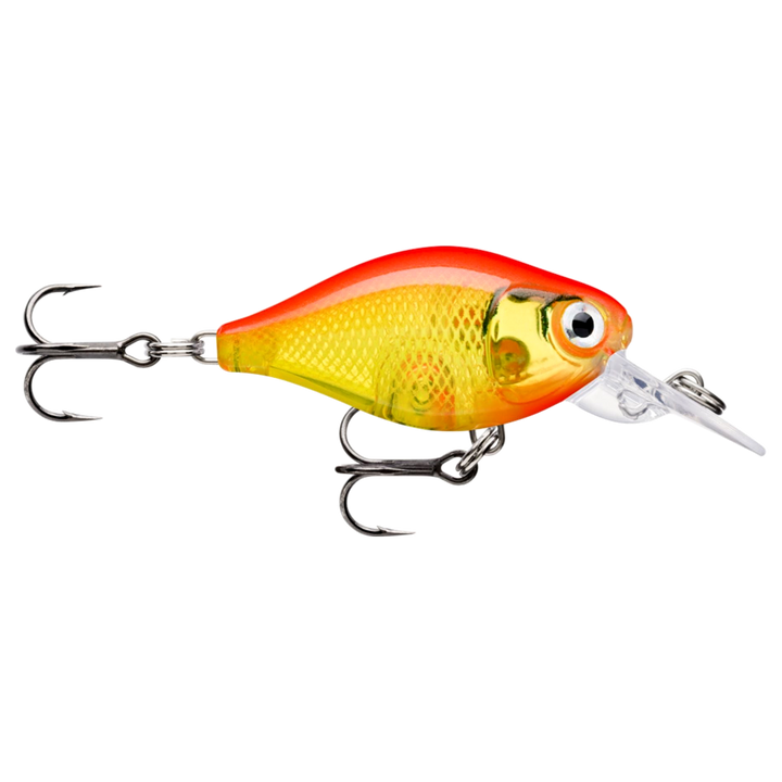 Rapala X-Light Crank Mid Runner Kelluva Vaappu 3,5cm 4g Gold Fluorescent Red (GFR) sivulta, pää oikealla