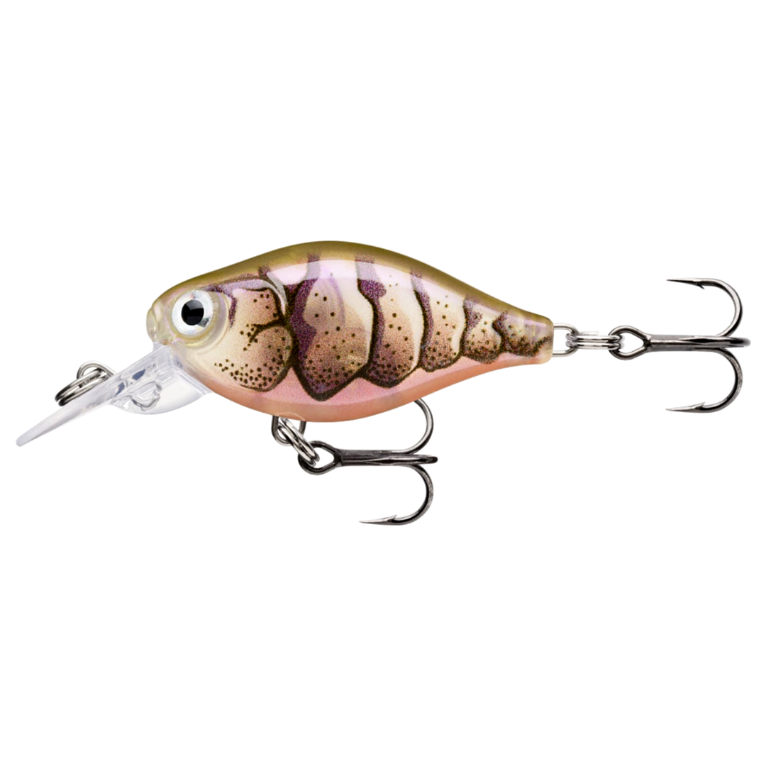 Rapala X-Light Crank Mid Runner Kelluva Vaappu 3,5cm 4g Purple Prawn UV (PUPU) sivulta, pää vasemmalla