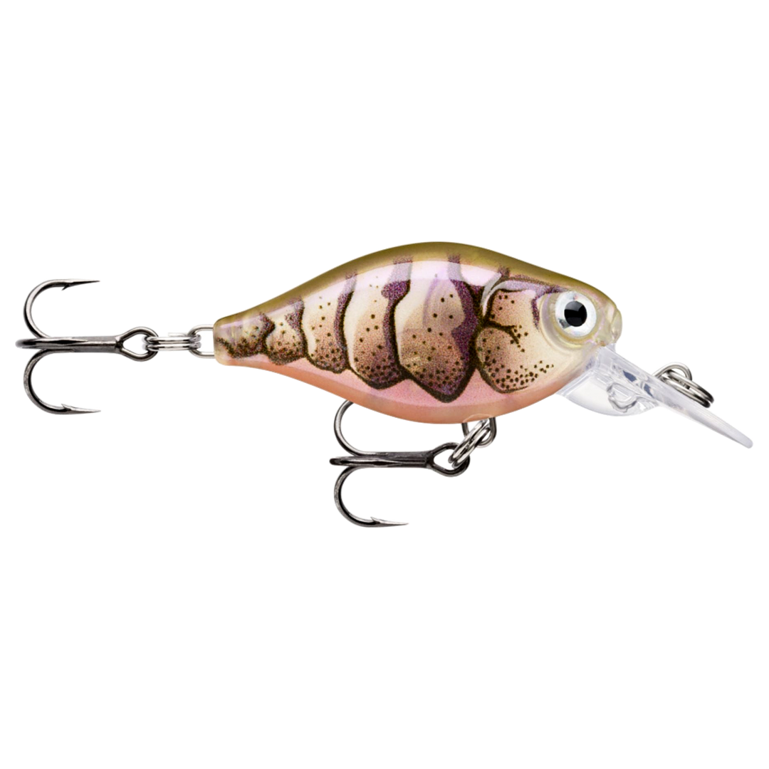 Rapala X-Light Crank Mid Runner Kelluva Vaappu 3,5cm 4g Purple Prawn UV (PUPU) sivulta, pää oikealla