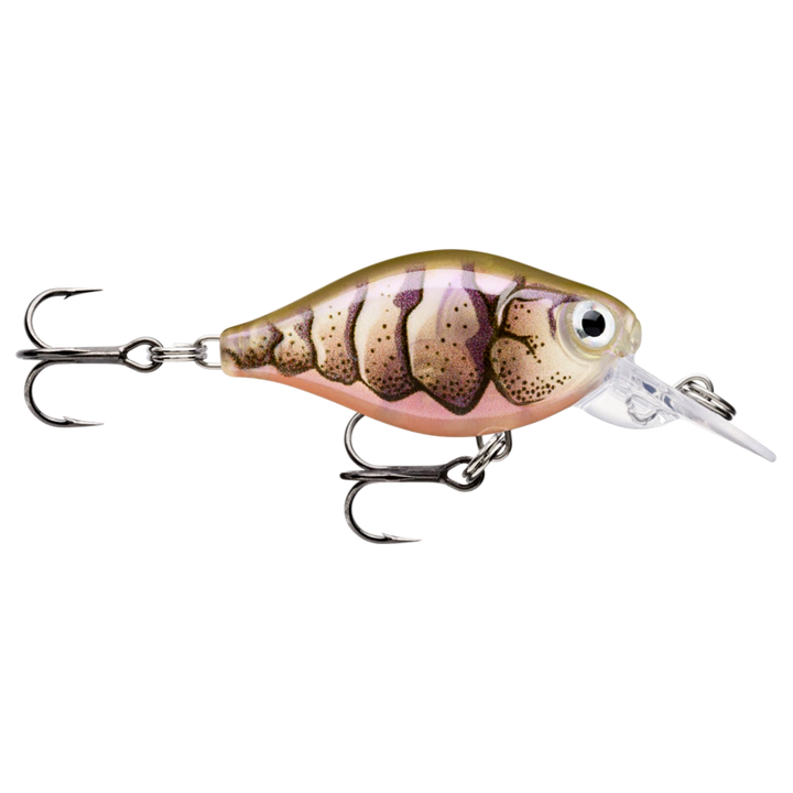 Rapala X-Light Crank Mid Runner Kelluva Vaappu 3,5cm 4g Purple Prawn UV (PUPU) sivulta, pää oikealla