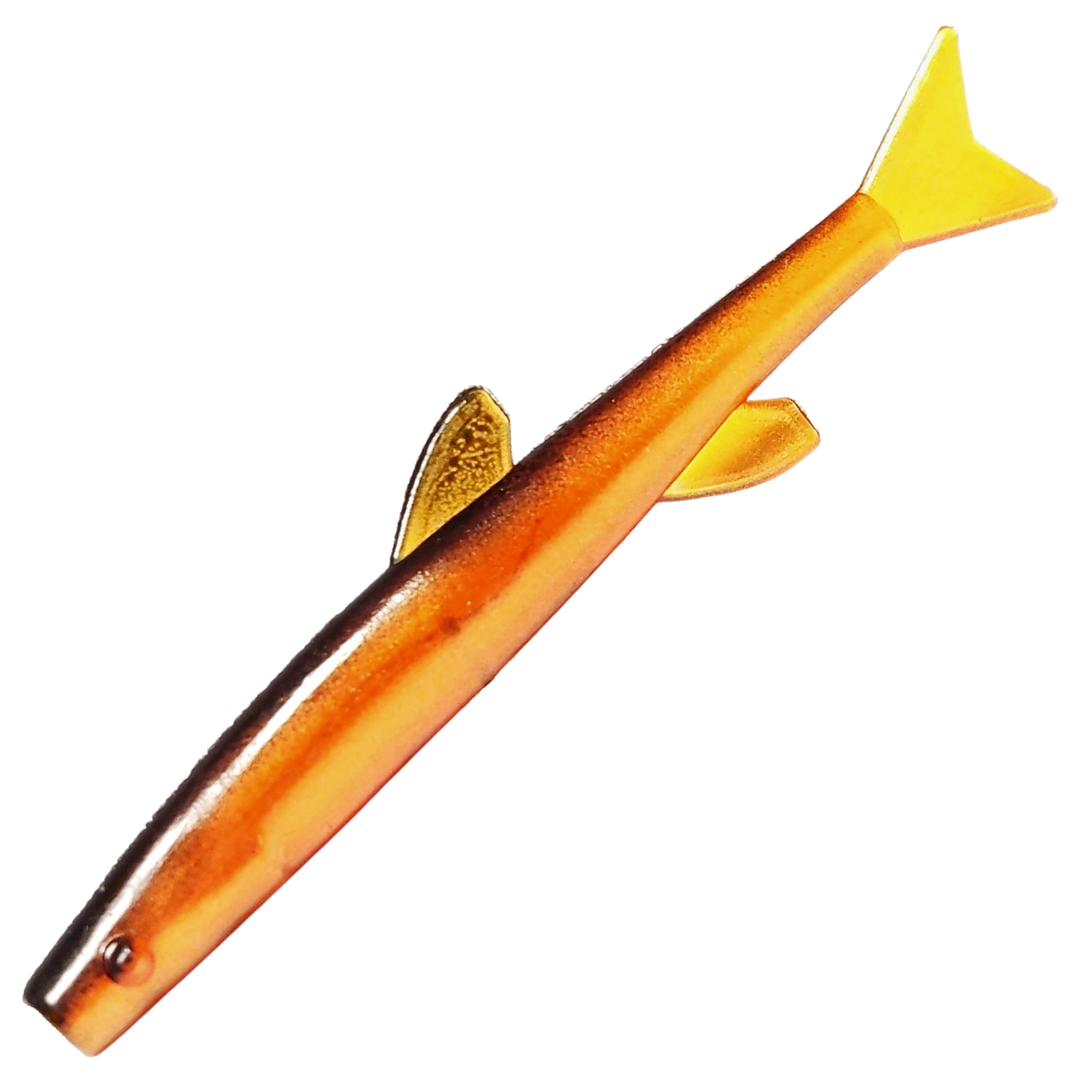 Ruthless Orka Small Fish Jigi 10cm, väri OB: ruskea selkä ja oranssinkeltainen kylki
