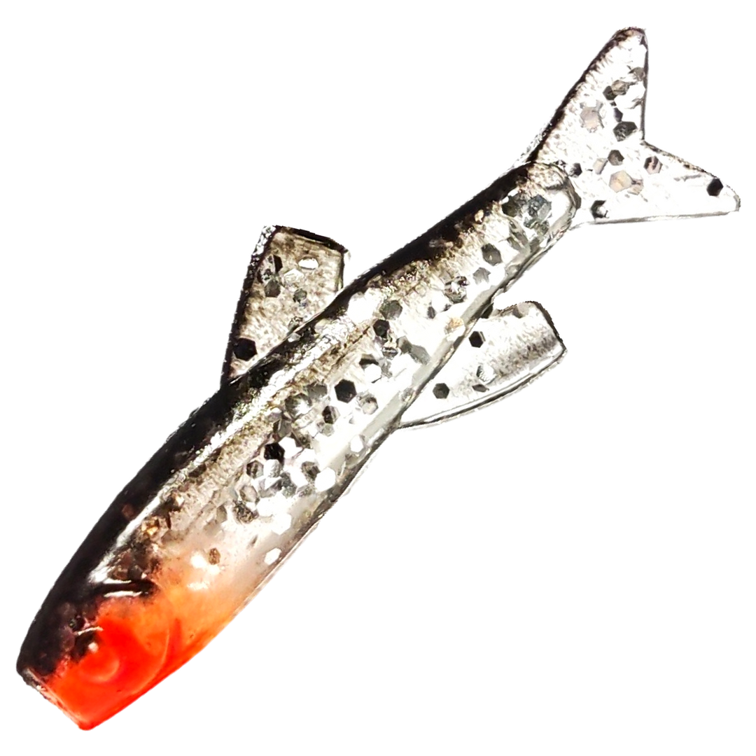 Ruthless Orka Small Fish Jigi 3cm, väri SF45: läpikuultava runko, mustat ja hopeiset hileet ja punainen pää