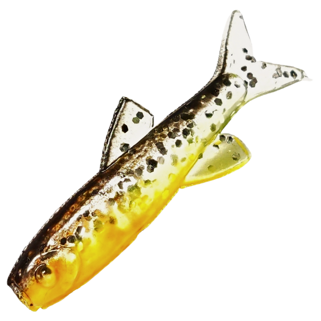 Ruthless Orka Small Fish Jigi 3cm, väri SFBO: ruskea selkä, keltainen vatsa ja mustat pilkut